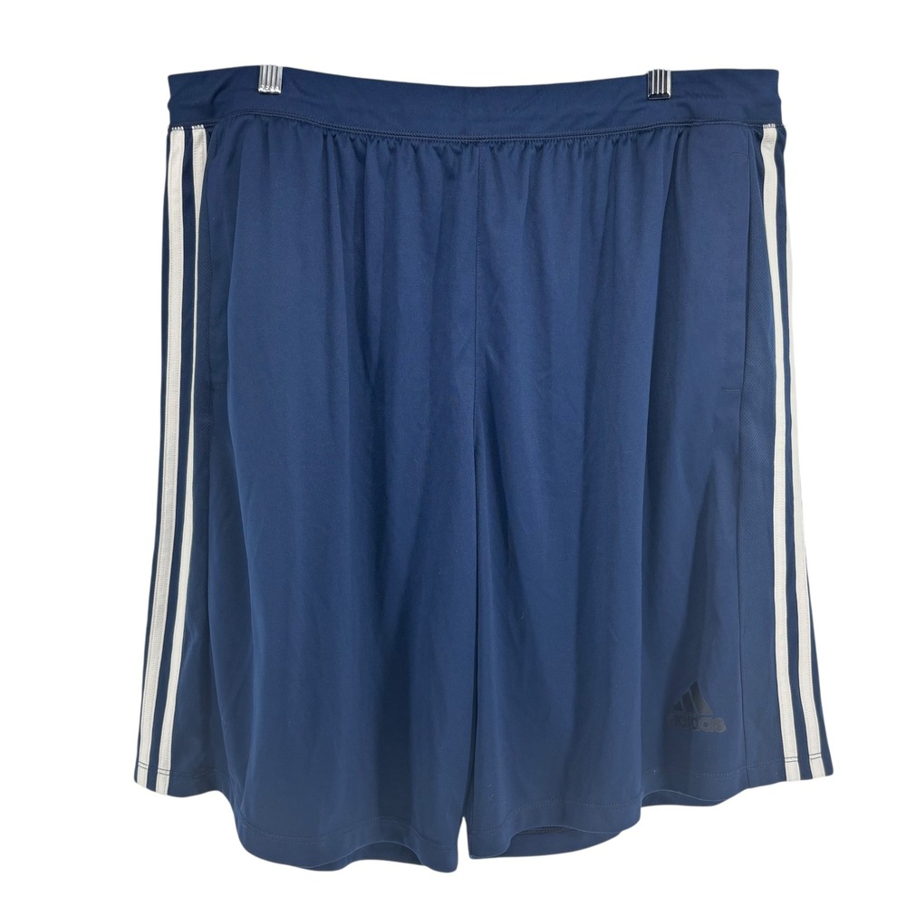 Adidas Mens 3 Stripe Navy Blue Climalite Athletic Shorts Size 2XL Workout Soccer